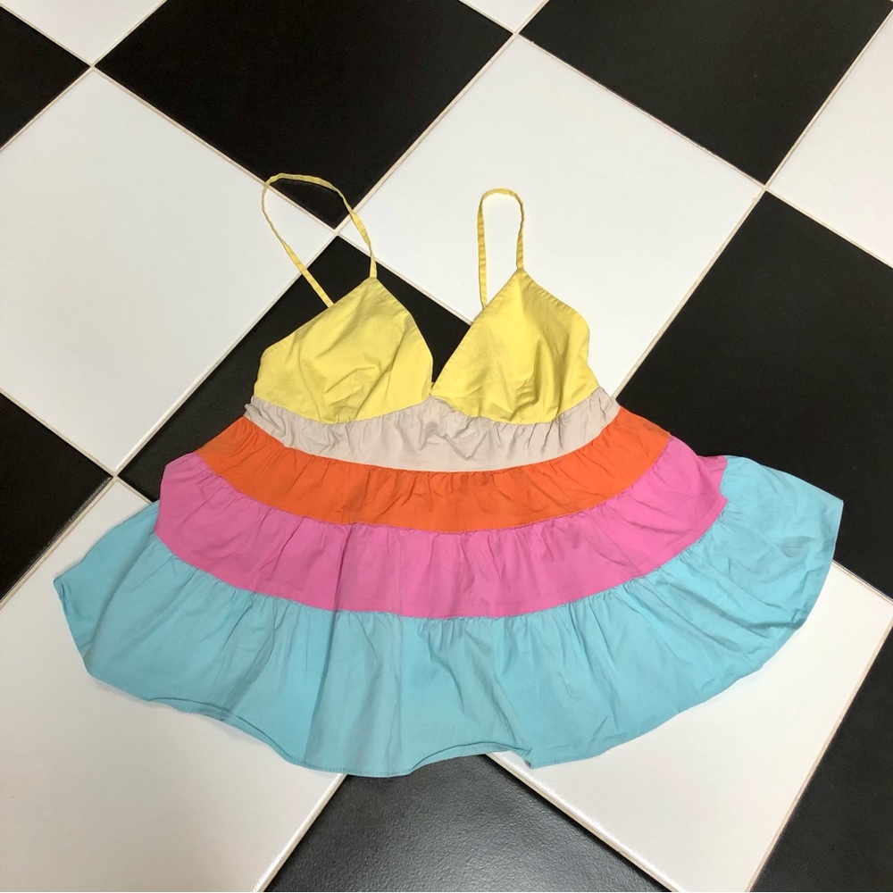 Staud Olympia Colorblock Spaghetti Strap Flowy Tank Top Multi Baby Blue Pink szM - Picture 6 of 14